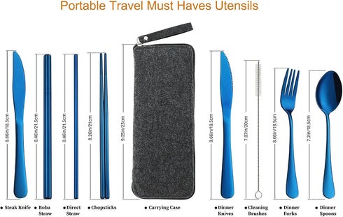 VANDBAO Camping Utensils Set, Portable Travel Cutlery with Case, Reusable Stainless Steel, Includes Extra Knife and