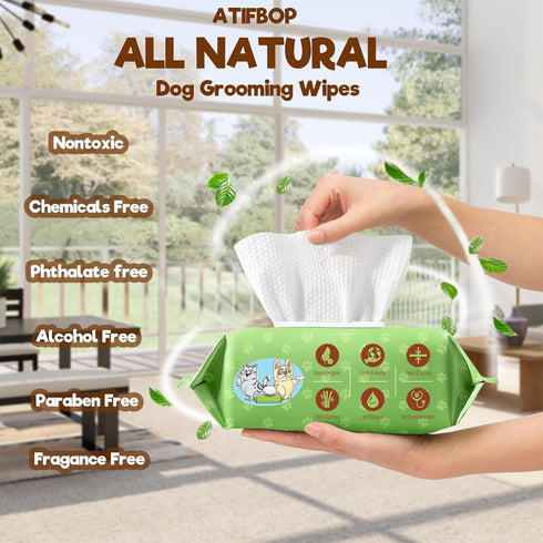 Dog Wipes for Paws and Bum - 400 Bamboo Pet Grooming Wipes - Natural and Gentle, Fragrance-Free
