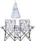Double Folding Beach Chairs,Portable Double Folding Picnic Chairs Beach Camping Chair W/Umbrella Mini Table Beverage