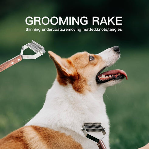 Jzswiepa 2 20-Blades Pet Dematting Rake with Sided Professional Pet Grooming Rake for Dogs and Cats Deshedding Detangle