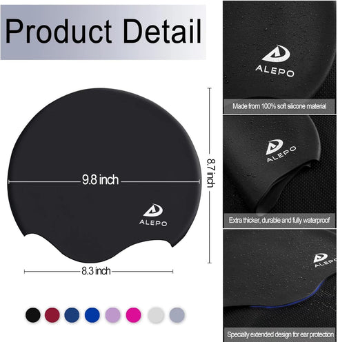 Women's Swim Cap for Long Hair, High Elasticity Thick Silicone Bathing Caps with Ear Plugs and Nose Clip