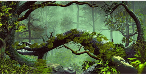 AWERT 72x18 inches Foggy Forest Terrarium Background, Stone Green Tree Tropical Reptile Habitat Background, Durable