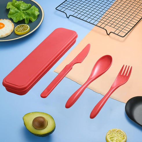 Portable Cutlery Set with Case, Reusable Plastic Knife, Fork, Spoon Tableware Set for Camping, Picnic, Office, School,