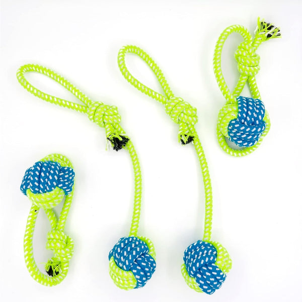 Tug of War Dog Toy for Small Breeds, 4-Pack Rope with Ball Attached for Interactive Play, Puppy Gift
