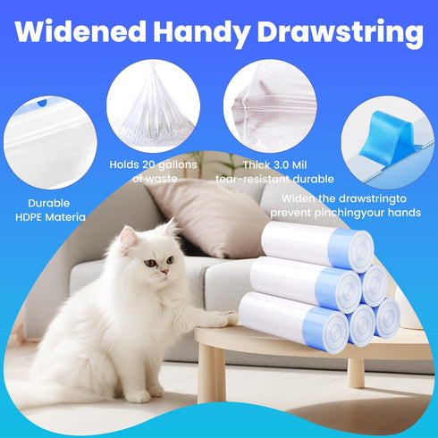 30 Pack 3MIL 37"x18" 3 Jumbo Cat Litter Bags - Extra Thick Leakproof Litter Box Liners, Heavy Duty Drawstring Cat