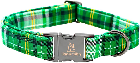 St. Patrick's Day Dog Collar by Lionheart glory, Green Plaid Adjustable Heavy-Duty Collar for Small Female Dogs