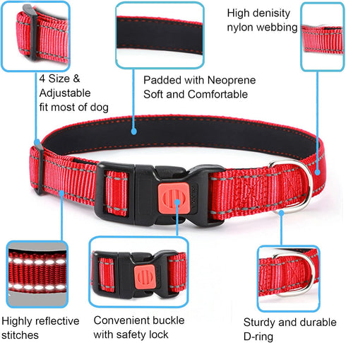 Reflective Dog Collar, Adjustable Durable Neoprene Pet Collar, Ultra Soft Breathable with Quick Release Buckle for Dogs