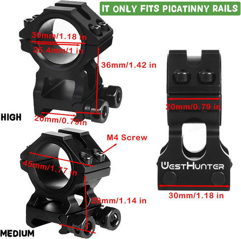 WestHunter Industrial Grade Precision Rifle Scope Rings, 1 Inch 30 mm Tactical 6061 T6 Picatinny Scope Mount