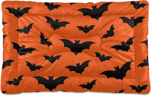 Happy Halloween Dog Bed Mat - Ultra Soft Pet Bed Mattress for Small Dog Puppy Cat Kitten, Anti-Slip Washable, Orange