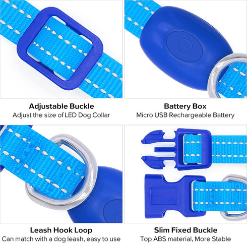 Candofly Light Up Dog Collar, USB Rechargeable Glowing Puppy Collar for Night Walking, X-Small, Blue