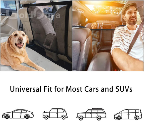Car Dog Net Barrier, 21 * 21In Adjustable Mesh Obstacle for Car Back Seat Pet Fence, Easy to Install and Clean