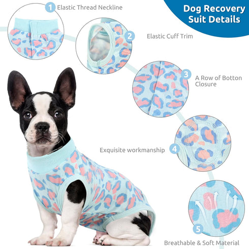 SAWMONG Recovery Suit for Dogs - Breathable Polyester Dog Onesie Body Suit for After Surgery (Blue Leopard, L)