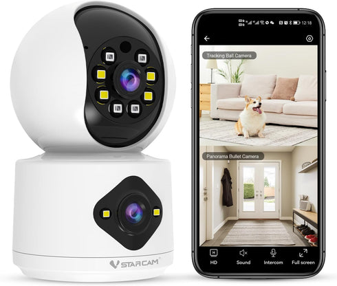 VSTARCAM 2K+2K Cameras for Home Security Indoor, Dual Cameras, 360 Pan-Tilt, Color Night