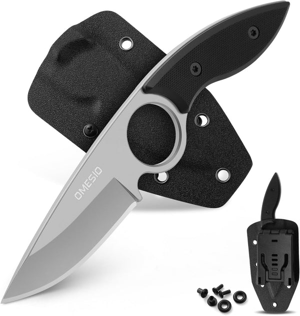 Omesio Small Fixed Blade Knife, Tactical Camping Survival Knife with Kydex Sheath, 2.68-Inch Drop Point Blade