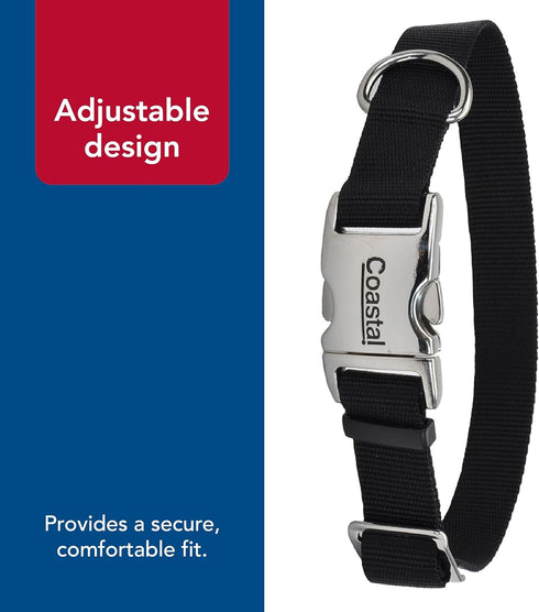 Coastal Pet Adjustable Dog Collar with Metal Buckle, Comfortable Fade-Resistant Collar for Walking & Tie Outs, Black,