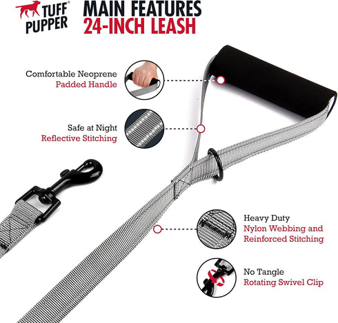 Tuff Pupper Service Dog Leash - 24 Inch Handle for Large Dogs, Perfect for Service Dog Harness & Training