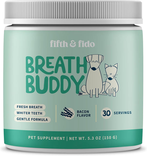 Fifth & Fido Breath Buddy Dog Dental Powder for Teeth Cleaning Cat