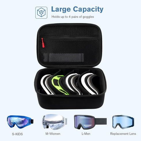 ProCase Large Hard Case for Multiple Ski Goggles, Travel Carrying Snow Goggles Bag Cover with Extra Lens Storage -Black