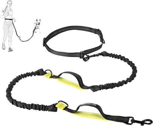 Mile High Life Retractable Hands Free Dog Leash, 7FT, Waist Running Adjustable, Reflective Dual Black Bungees, for