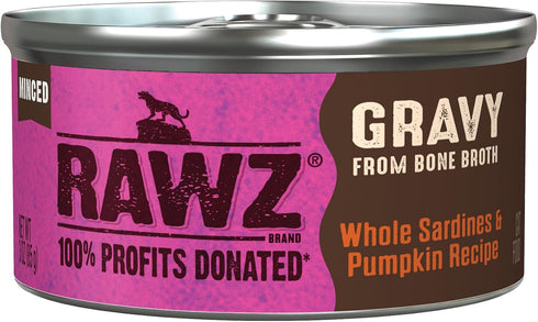 Natural Premium Minced Canned Cat Food in Gravy by Rawz, Made with Real Meat, 3 Ounce Cans, Pack of 18