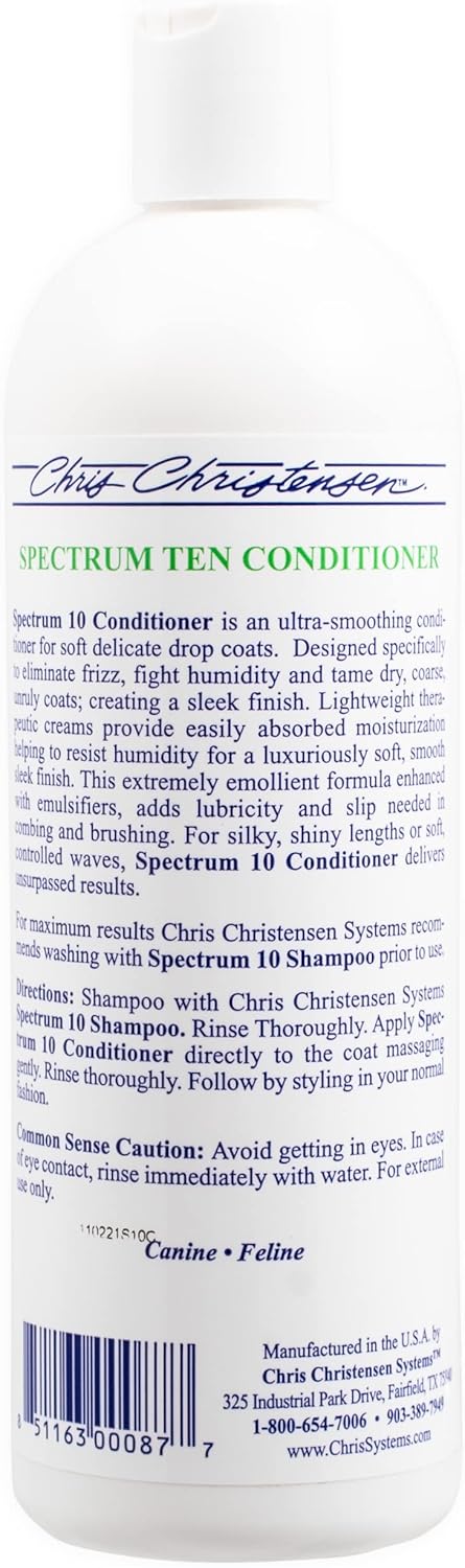 473ml Chris Christensen Spectrum Ten Dog Conditioner, Groom Like a Professional, Gentle Cleansing, Leaves Coat Soft