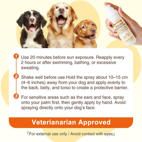 Dog Sun Protection Spray Lightweight, Oil-Based UV Shield for Sensitive Skin | Soothing & Moisturizing Formula