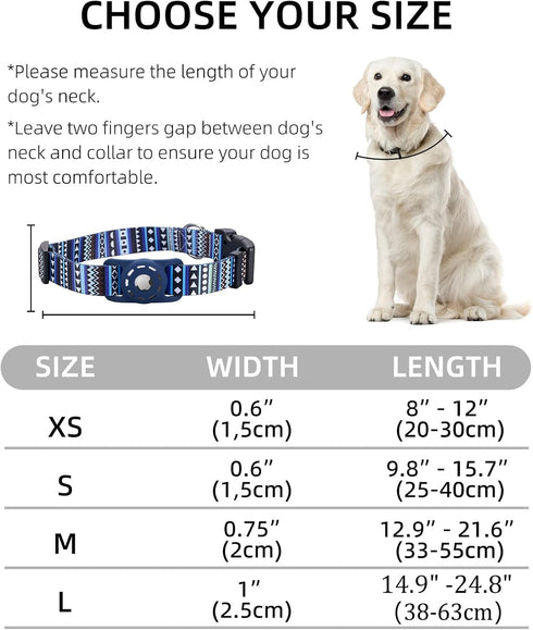 AirTag Dog Collar, Polyester Pet Cat Puppy Collar with Silicone Holder for Small, Medium, Large, and Extra Large Dogs,