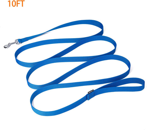 Strong Durable Nylon Dog Training Leash, 1 Inch Wide Traction Rope, 6ft 10ft 15ft Long for Small Medium Dog (Blue, 10