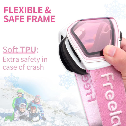Freela Kids Ski Snowboard Goggles for Toddler(3-14), Youth Anti Fog Anti UV Goggles for Girls Boys