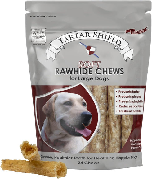 Soft Rawhide Chews - Safe Dental Treats for Large Dogs, Vet Approved, 24 Count for Fresh Breath and Oral Health