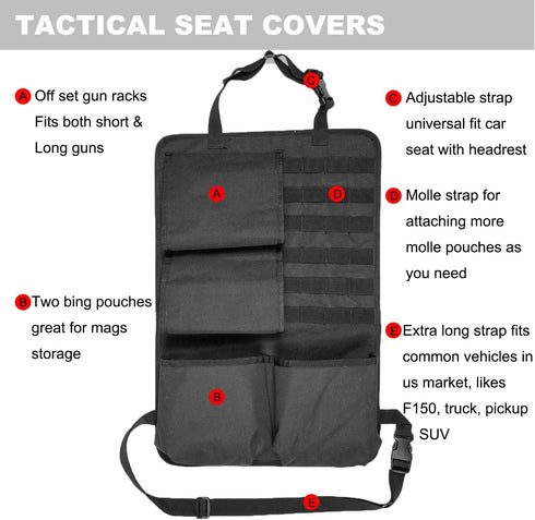 Tactical Car Seat Back Organizer with Molle Panel Vehicle Gun Holder - Seat Back Storage Cover for Rifle Hunting