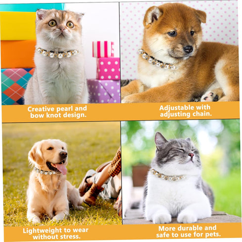 Pet Pearl Collar, Cat Pearl Necklace, Artificial Pearl Collars for Dogs, Crystal Neck Strap for Puppies