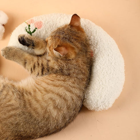 Cat Pillows for Indoor Cats - Soft Fluffy Calming Pillow, U Shaped Half Donut Cuddler with Cute Embroidery for Small