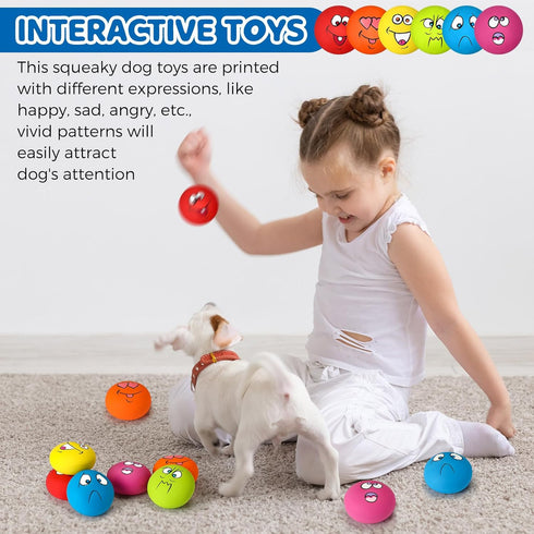 Jenaai 24 Pieces Funny Face Squeaky Dog Toys, Latex Soft Emoticon Balls for Small Medium Dogs