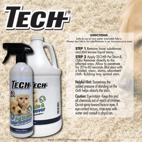 TECH Pet Stain & Odor Remover for Carpets - Eliminate Urine, Feces, Vomit, Drool and Other Pet Stains and Odor Instantly (24 oz)