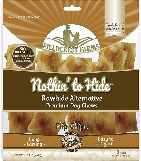 Fieldcrest Farms Premium Natural Rawhide Alternative Flip Chips for Dogs, 3 Pack Bundle (Chicken, Beef, Peanut Butter)