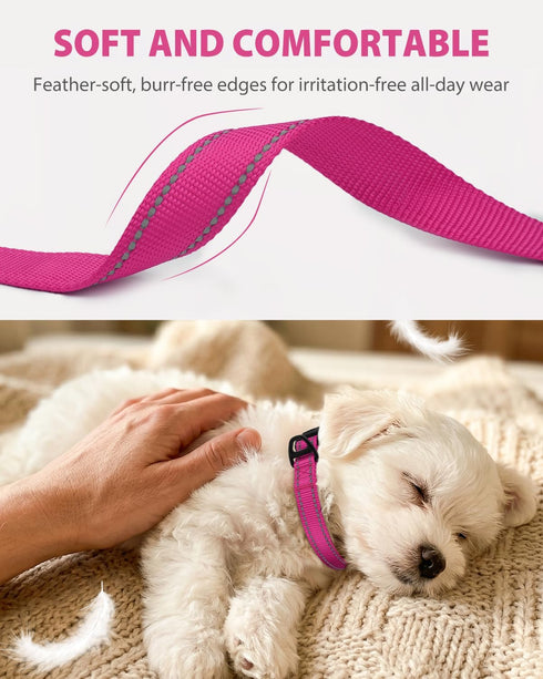 (5/8" Joytale Dog Collars for Small Dogs, Feather-Light Double-Sided Reflective Nylon Collar for Night Safety