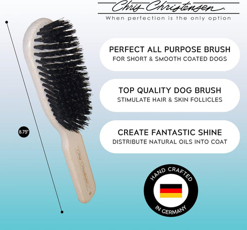 Chris Christensen Boar Dog Brush, Natural Boar Bristles, Beech Wood Handle, Groom Like a Professional, Distributes Oils