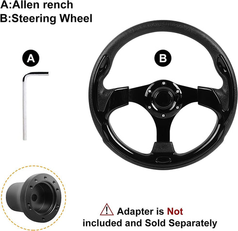 Golf Cart Steering Wheel for EZGO RXV & TXT, Club Car DS, Club Car Precedent Tempo, Yamaha Golf Carts, Black