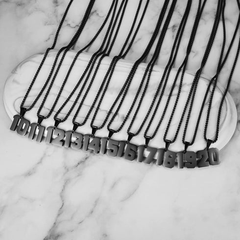 Number Necklace for Boy, Black Athletes Number Stainless Steel Chain, Personalized Sports Jewelry for Men