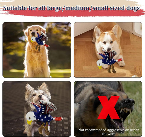 3 pcs Independence Day Pet Squeaky Toys, Plush Bald Eagle Toy with Crumpled Paper Squeaky Dog Interactive Toy for Small