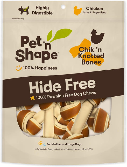 Pet 'n Shape Hide Free Chik 'n Knot Bones, 10 Count 15.5 oz - Rawhide Free Dog Treats for All Life Stages