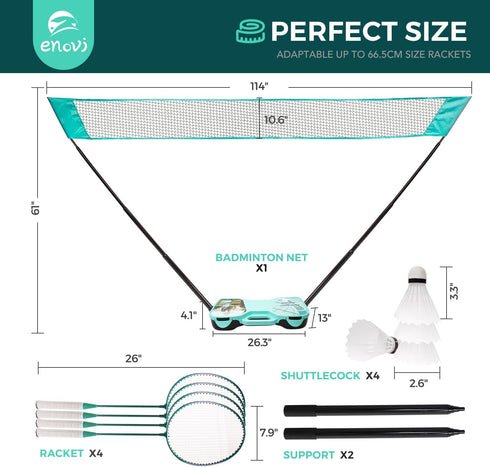 Set, 4 4 EasyGo Badminton with Net, Racket, Birdies, Portable Storage Box, for Backyards, Outdoor Games, Yard Games