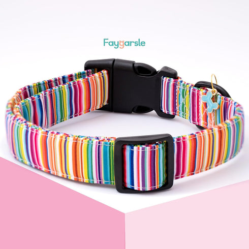 Faygarsle Dog Collar for Small Medium Large Dogs, Colorful Pinstripe Patterned Collars for Summer Spring Wedding, L