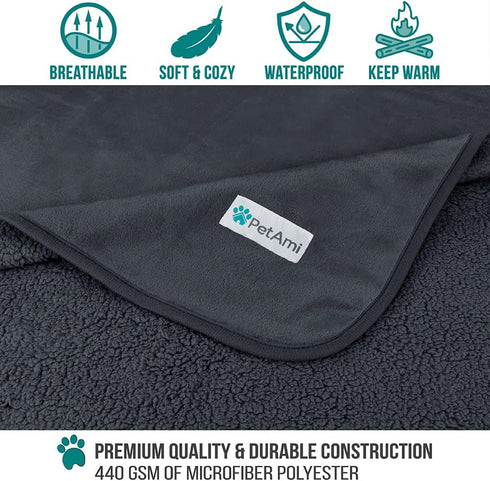 PetAmi Waterproof Dog Blanket, Pee Proof Reversible Fleece Blanket for Small Medium Dogs, 24x32 Gray