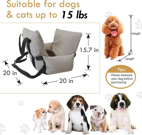 15 lbs, Dog Car Seats for Small Dogs, Puppy Car Seat Under Small Dog Bed for Travel, Elevated Pet Seat with Safety