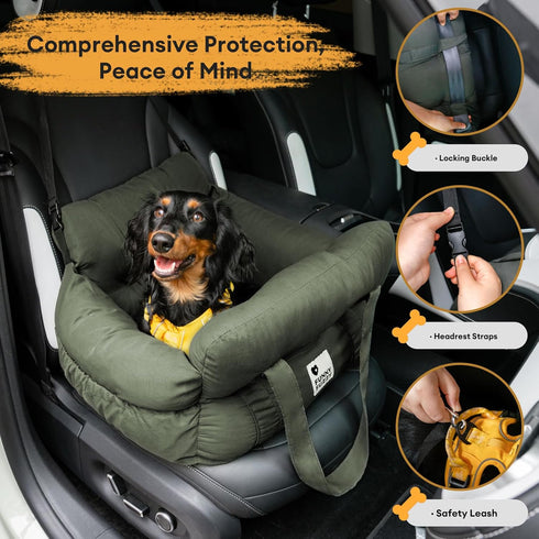 25lbs, Funny Fuzzy Dog Car Booster Seat for Small Medium Dogs Up to Waterproof Fabric with Non-Slip Base & Safety