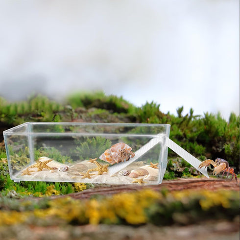 2 Pack Transparent Hermit Crab Water Tanks with Cuttable Climbing Ramp, Ideal Habitat for Crabs
