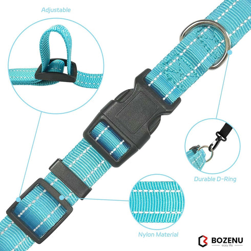Dog Collar with Buckle, Breathable Nylon Reflective Adjustable Collars for Small, Medium, Large Dogs (Sky Blue/Large)