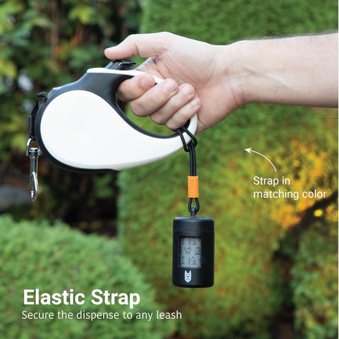 SVD.PET Dog Poop Bag Dispenser, Retractable Waste Bag Holder, Lightweight with Stretchy Strap for Any Dog Leash (Black)